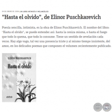 HASTA EL OLVIDO, DE ELINOR PUSCHKAREVICH - UN LIBRO INTIMISTA Y MELANCÓLICO - Domingo, 24 de Enero de 2004